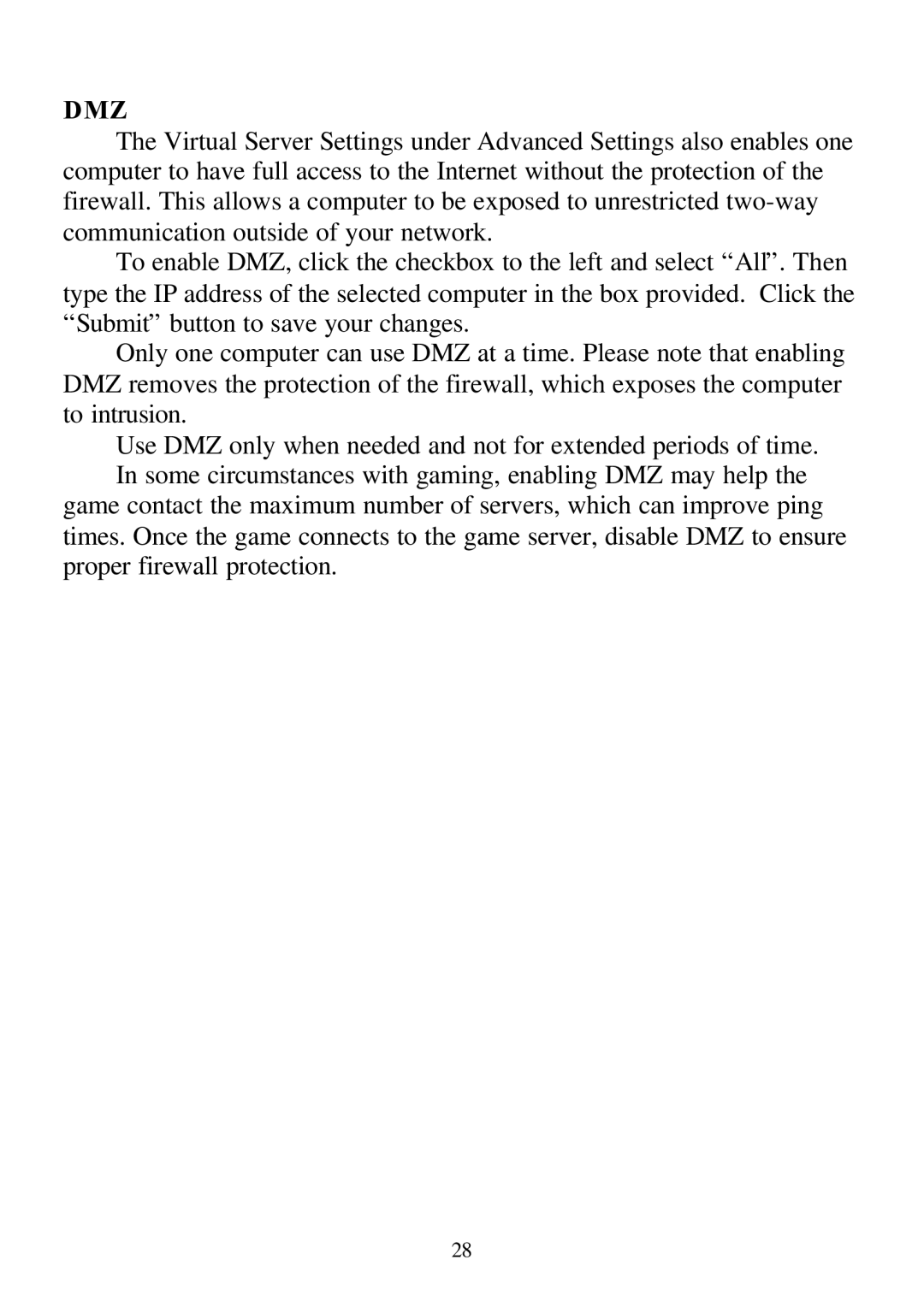 D-Link DI-804 user manual Dmz 