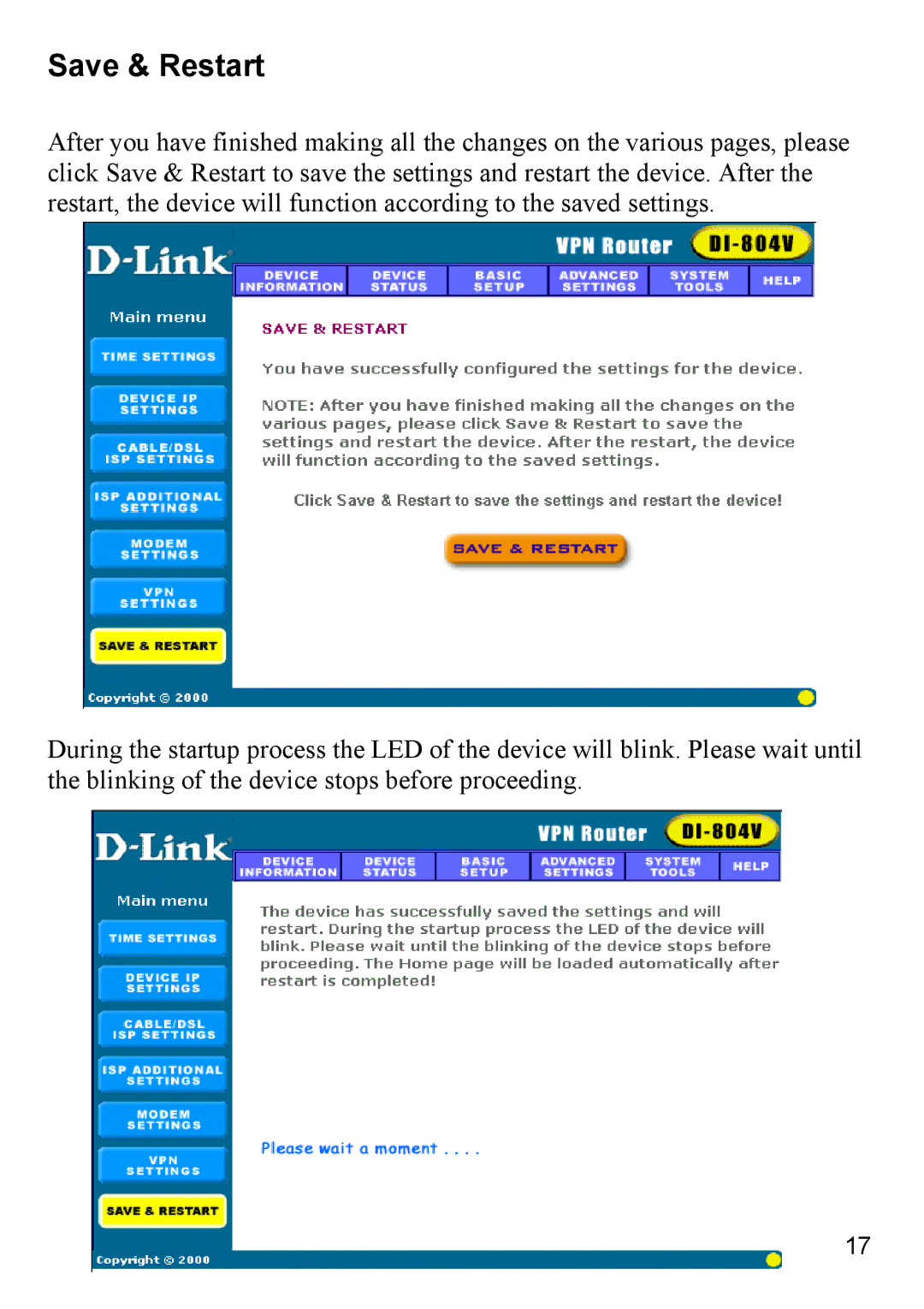 D-Link DI-804V manual Save & Restart 