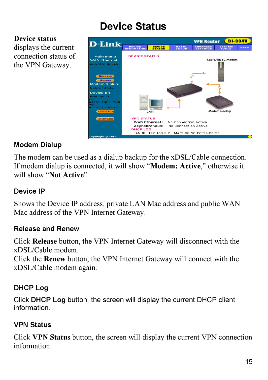 D-Link DI-804V manual Device Status 