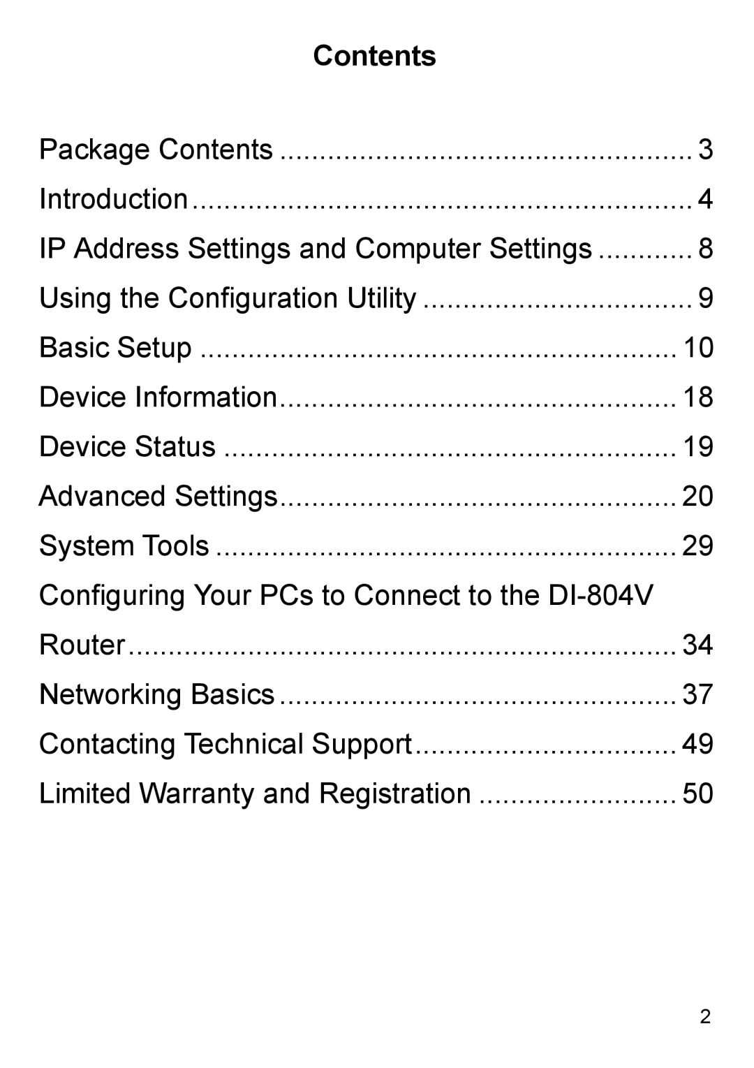 D-Link DI-804V manual Contents 