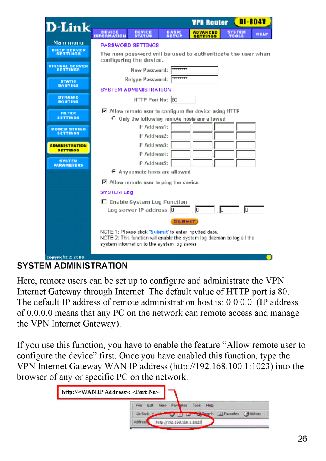 D-Link DI-804V manual System Administration 