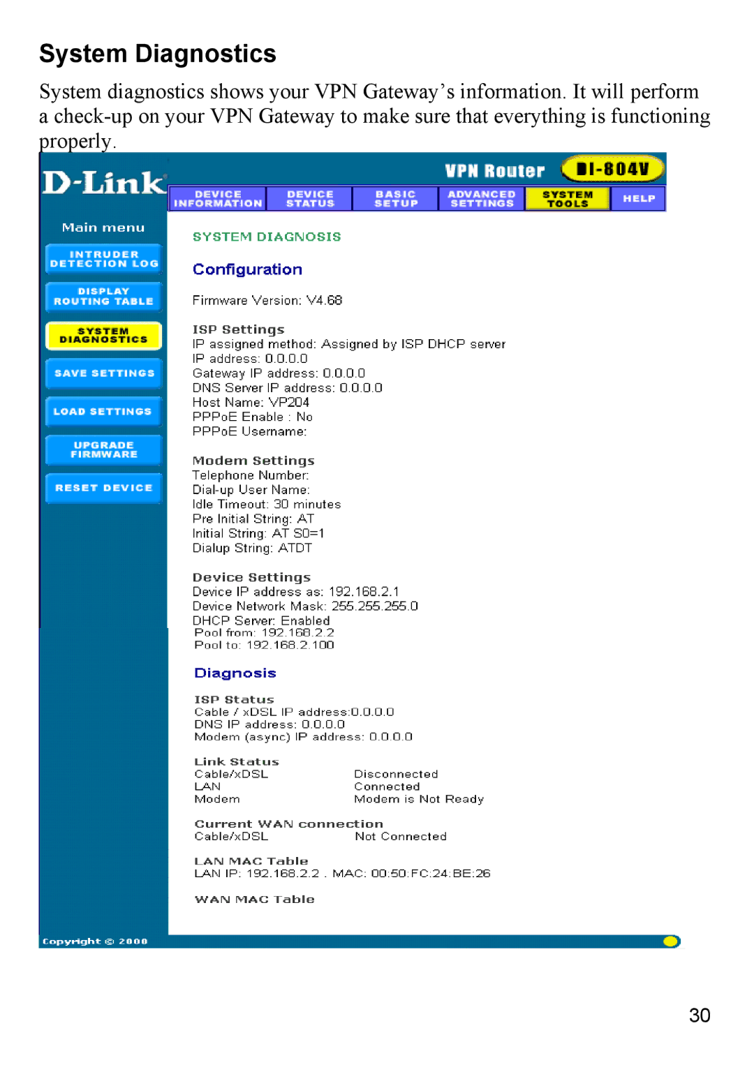 D-Link DI-804V manual System Diagnostics 