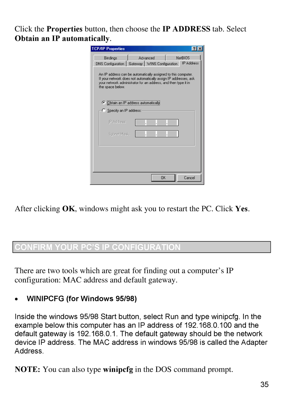 D-Link DI-804V manual Confirm Your PC’S IP Configuration 