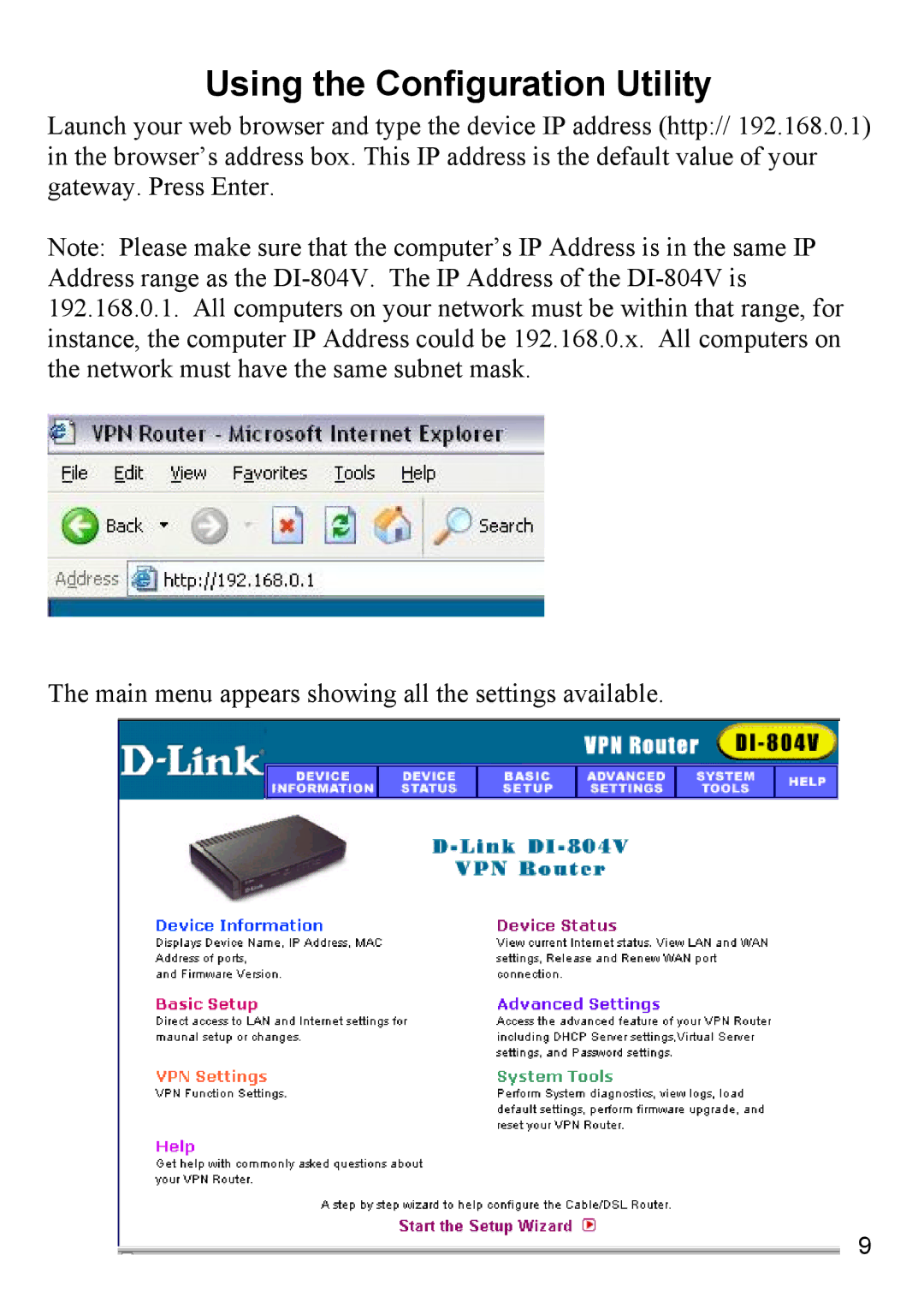 D-Link DI-804V manual Using the Configuration Utility 