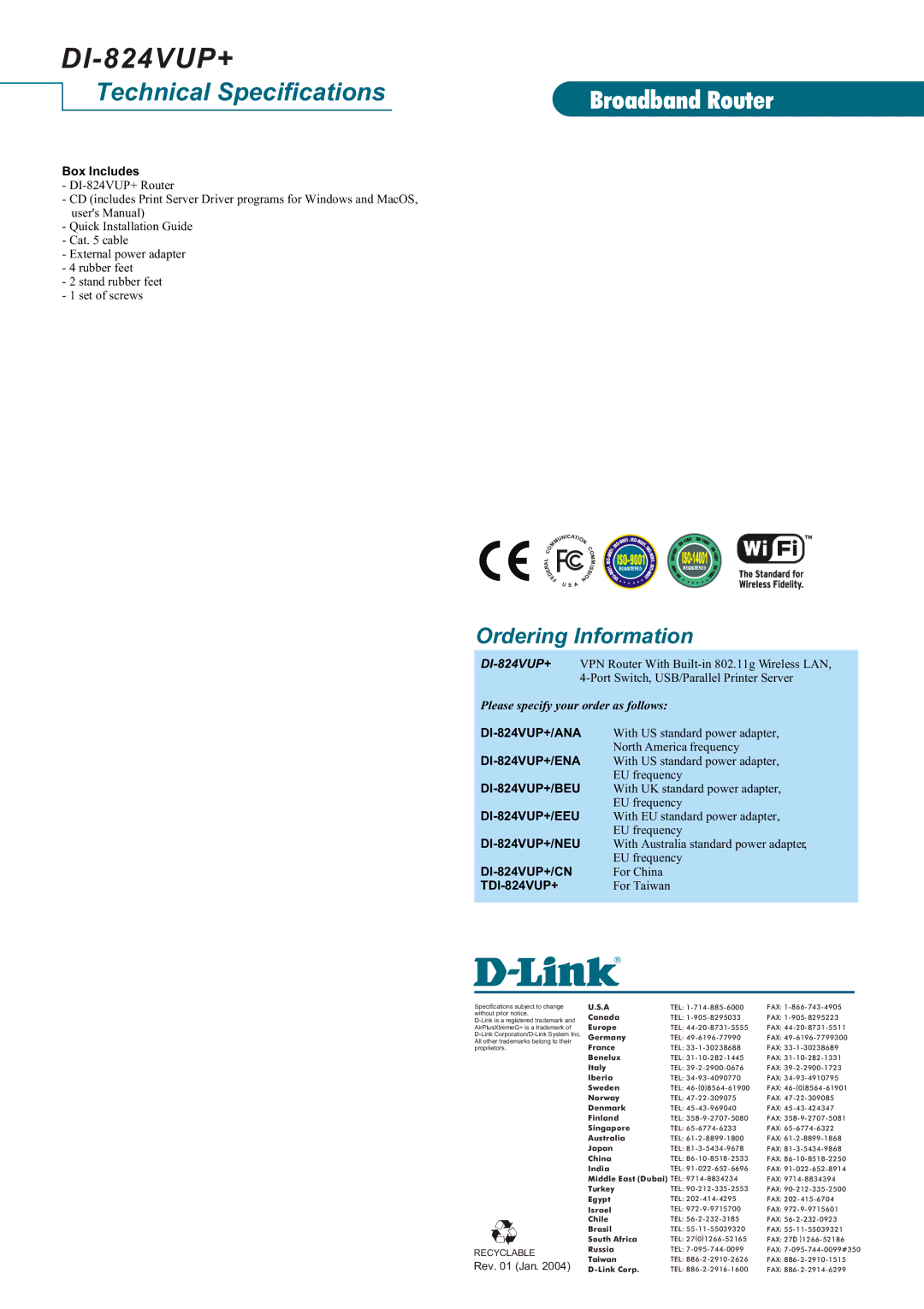 D-Link manual Box Includes, DI-824VUP+/CN, TDI-824VUP+ 