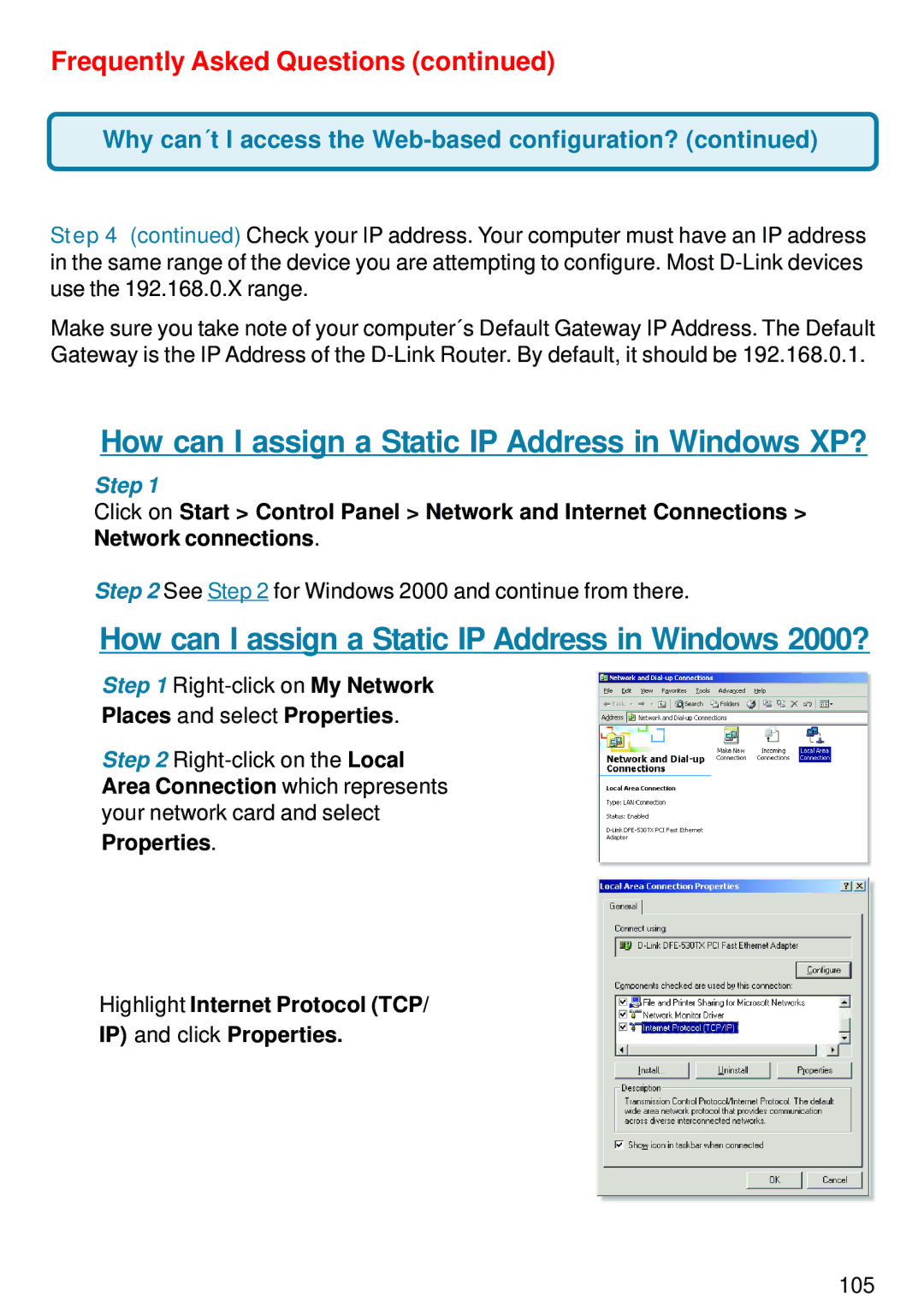 D-Link DI-824VUP manual How can I assign a Static IP Address in Windows XP?, Places and select Properties 