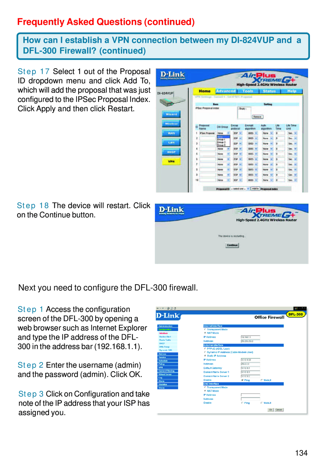 D-Link DI-824VUP manual Next you need to configure the DFL-300 firewall 