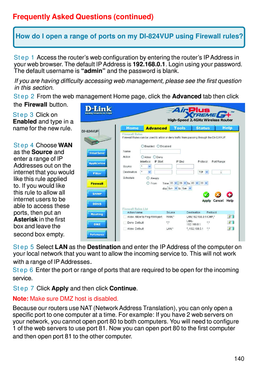 D-Link DI-824VUP manual Frequently Asked Questions 