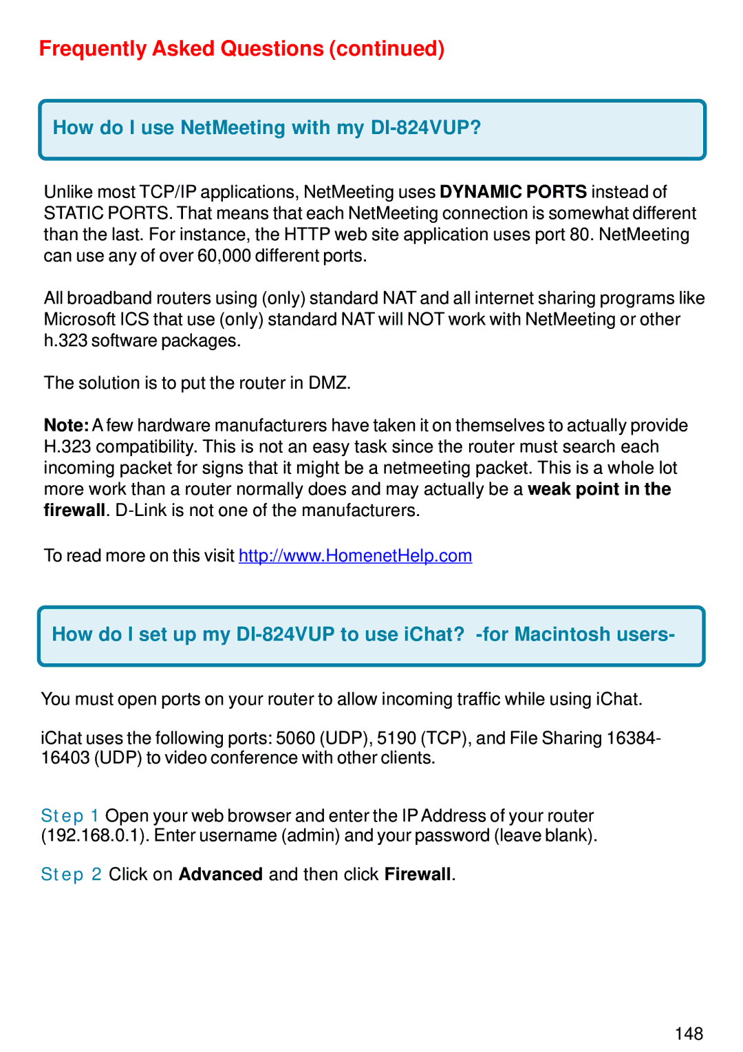 D-Link manual How do I use NetMeeting with my DI-824VUP? 