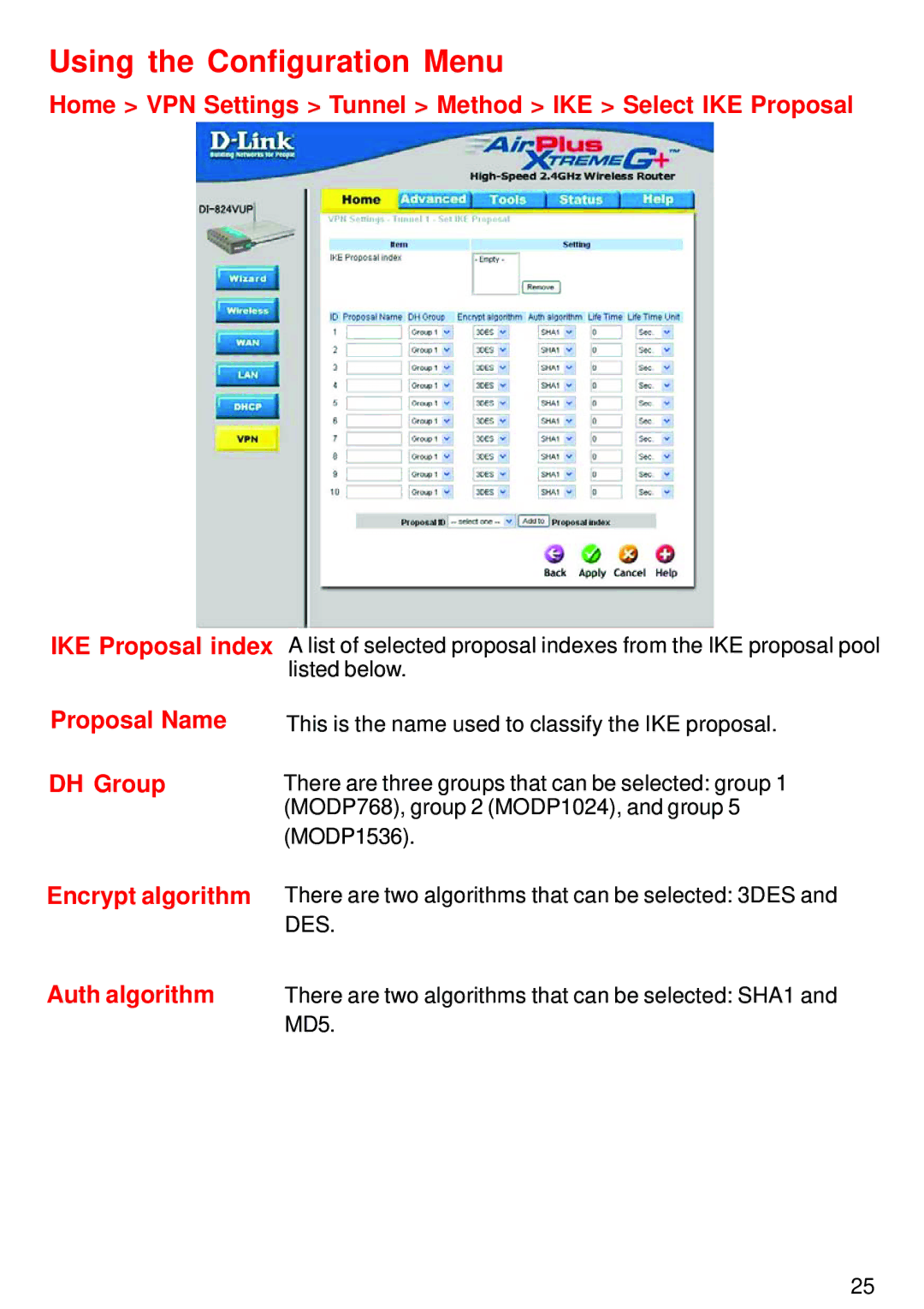 D-Link DI-824VUP manual Using the Configuration Menu 