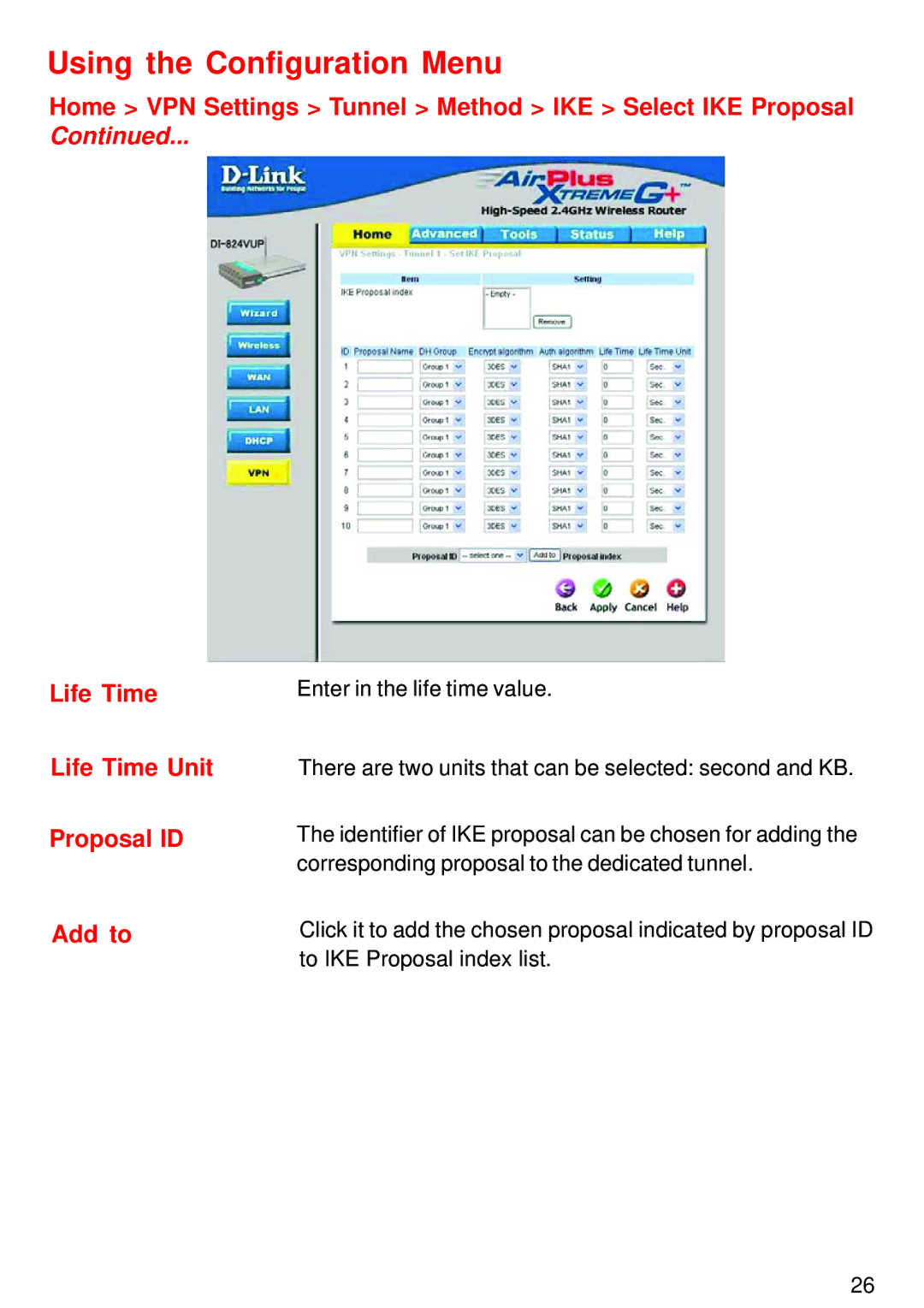 D-Link DI-824VUP manual Using the Configuration Menu 