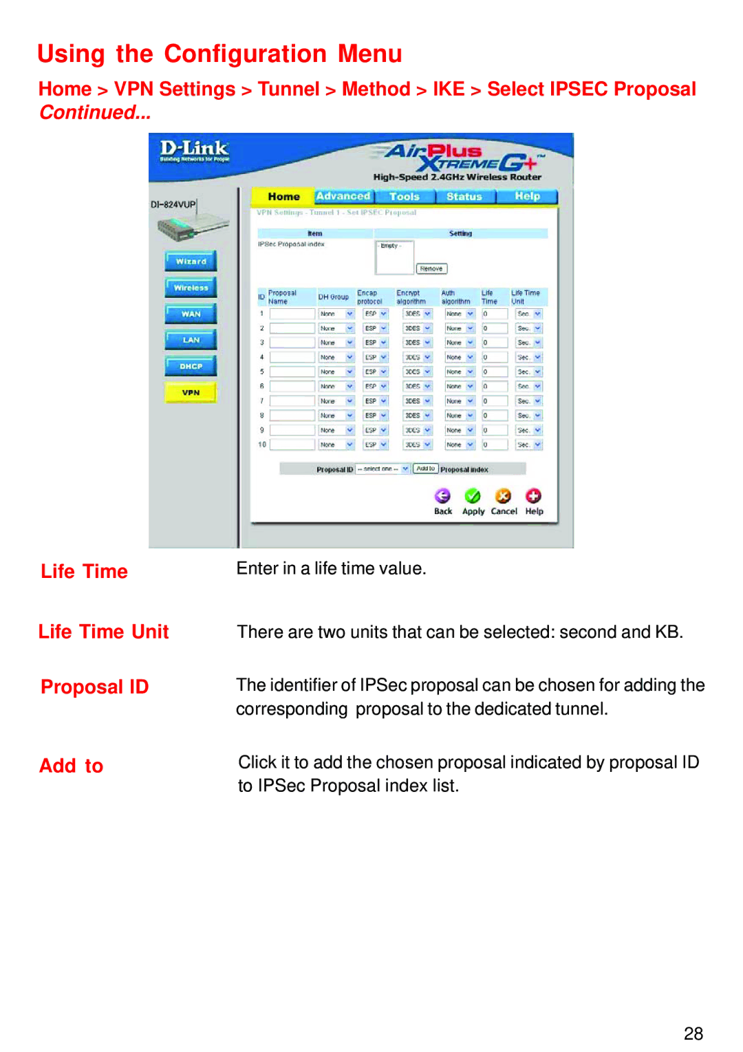 D-Link DI-824VUP manual Using the Configuration Menu 