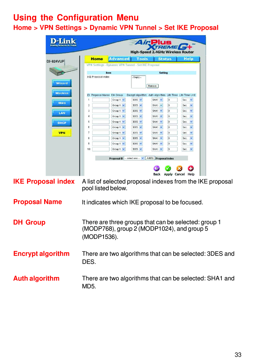 D-Link DI-824VUP manual Des 