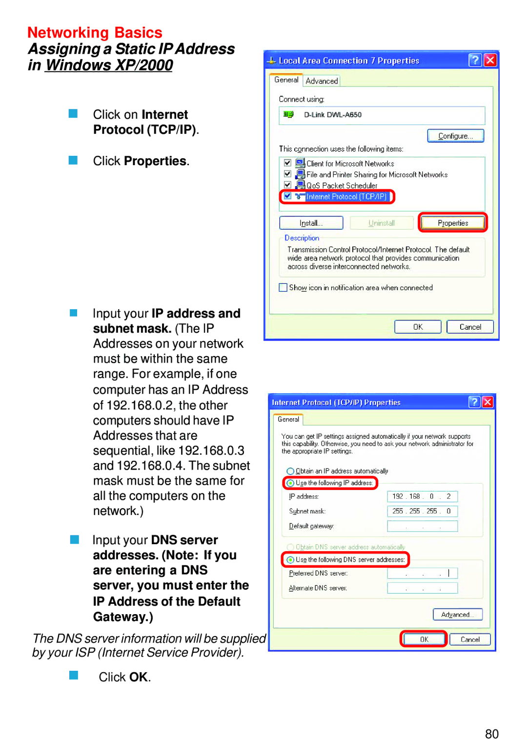 D-Link DI-824VUP manual Assigning a Static IP Address Windows XP/2000 