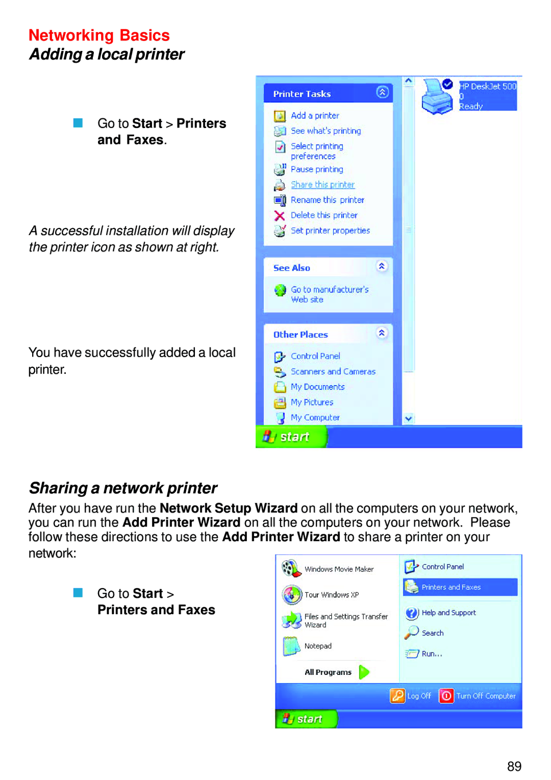 D-Link DI-824VUP manual Go to Start Printers and Faxes 