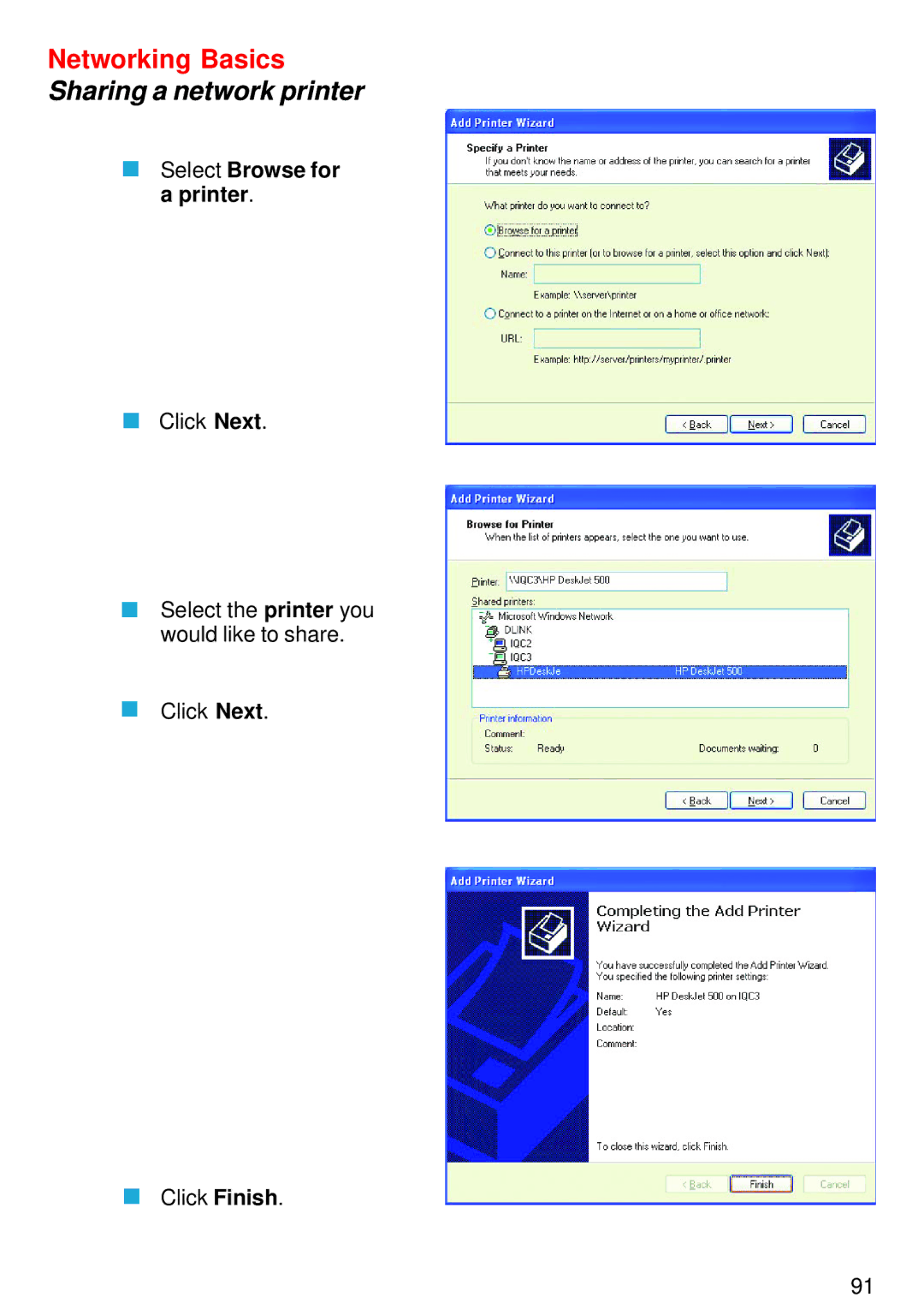 D-Link DI-824VUP manual Select Browse for a printer 