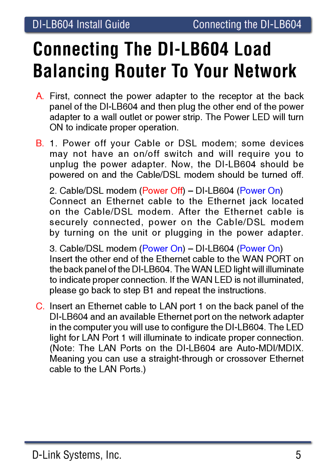 D-Link manual Connecting the DI-LB604 