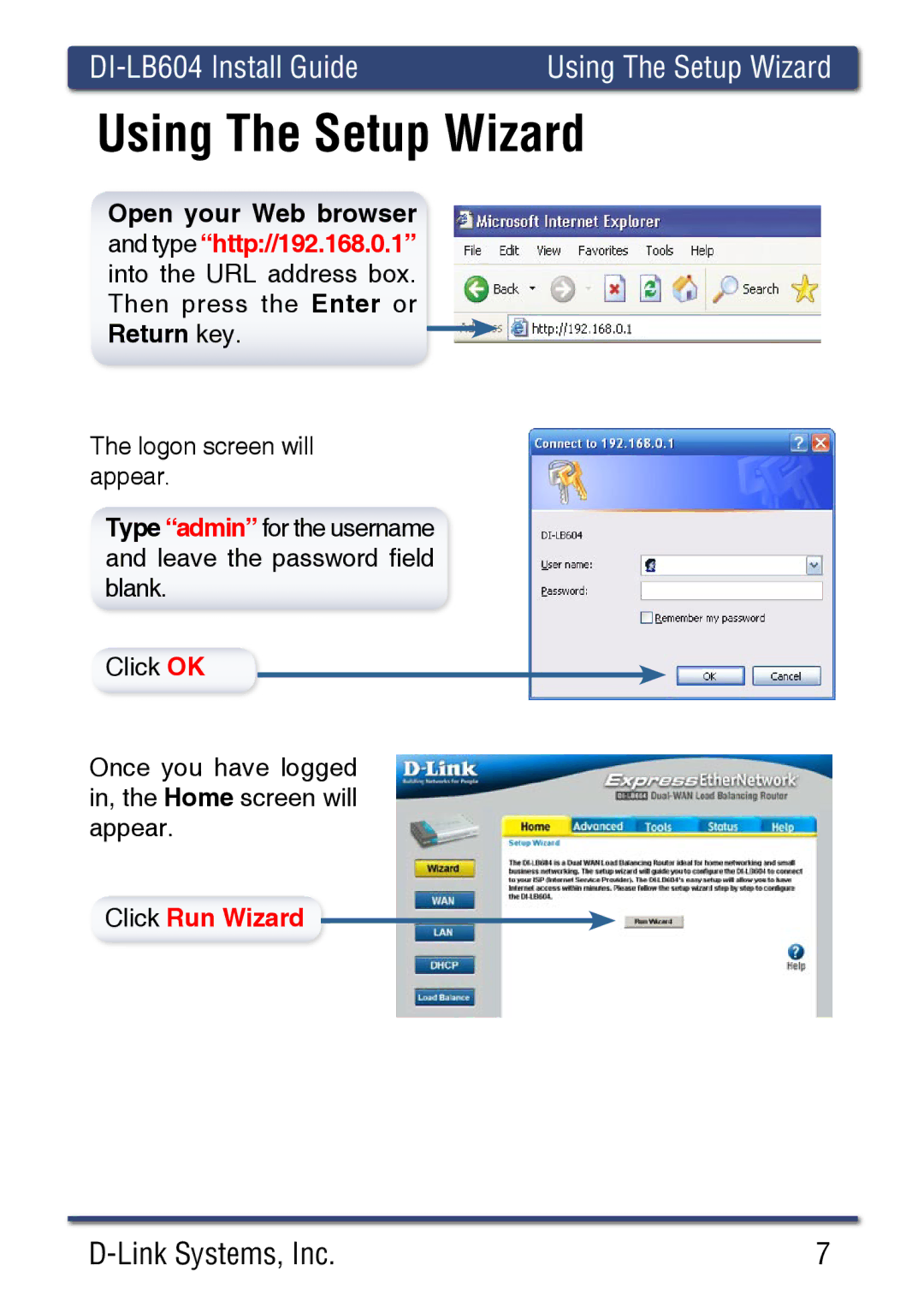 D-Link DI-LB60 manual Using The Setup Wizard 