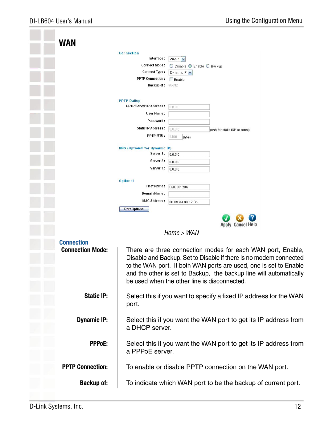 D-Link DI-LB604 manual Connection, Home WAN 