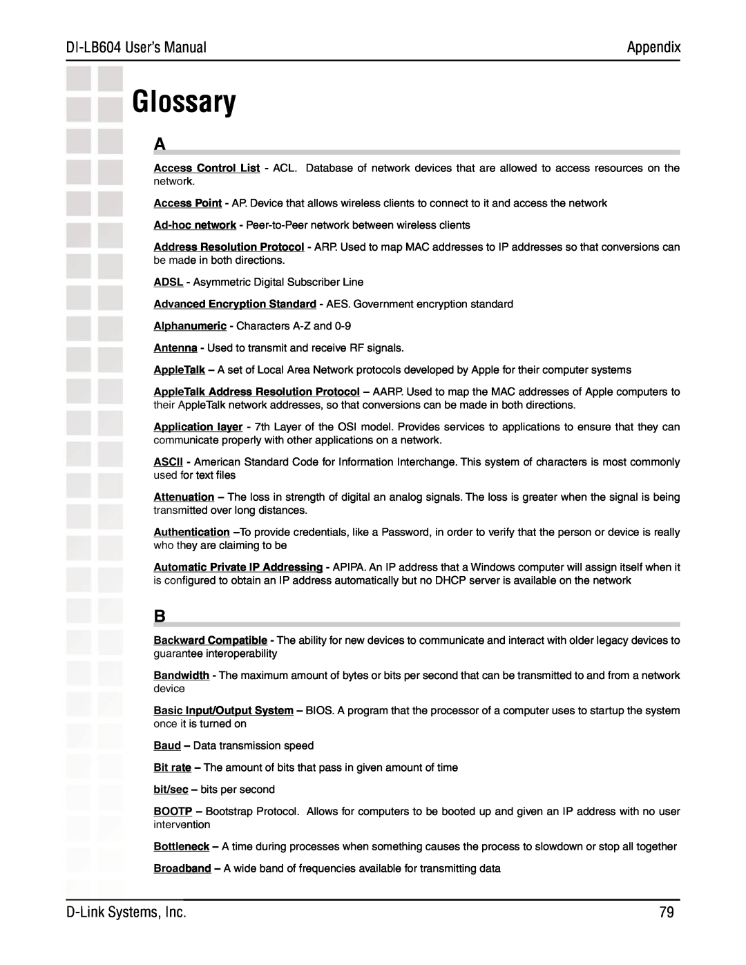 D-Link DI-LB604 manual Glossary, Appendix 