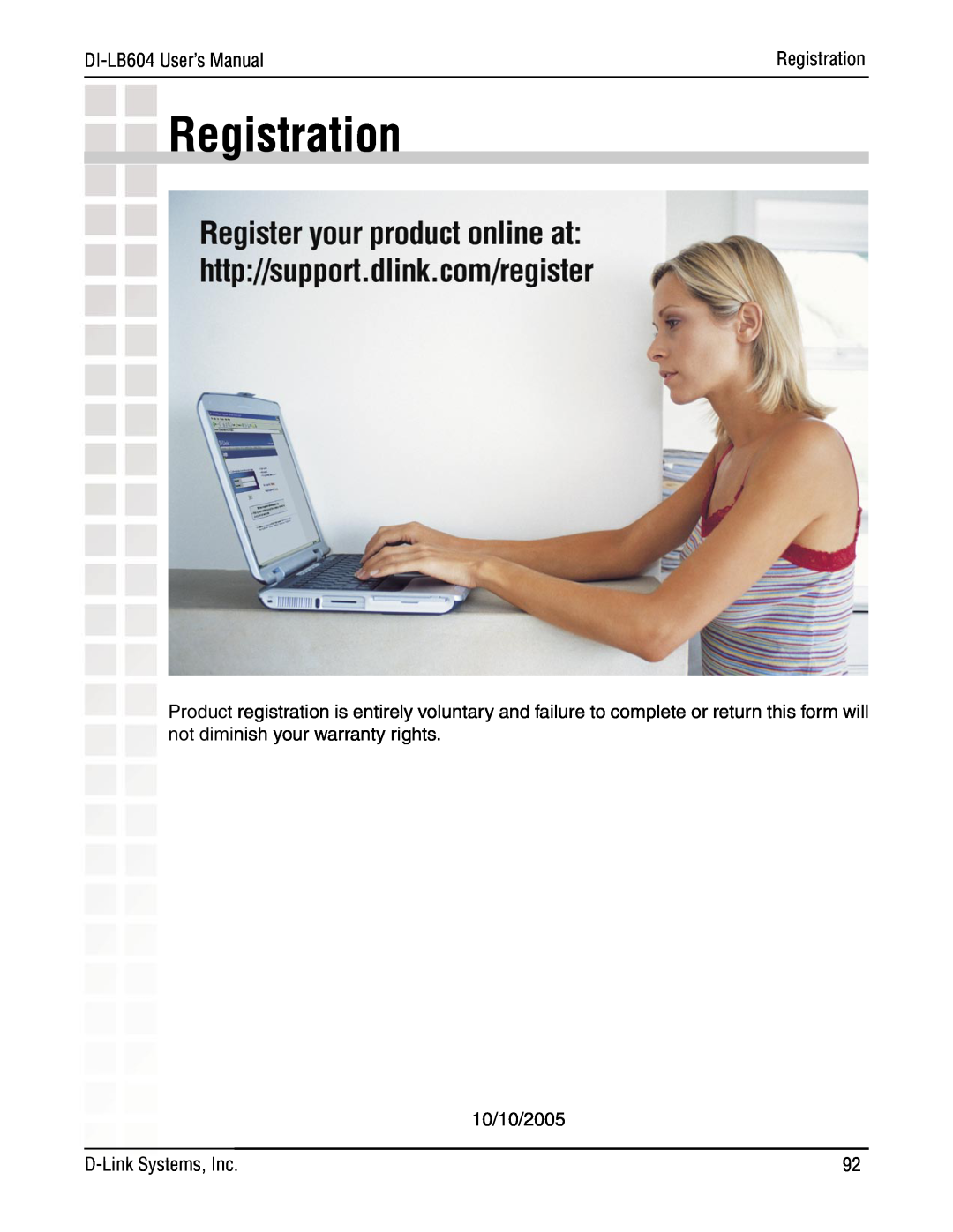 D-Link DI-LB604 manual Registration 
