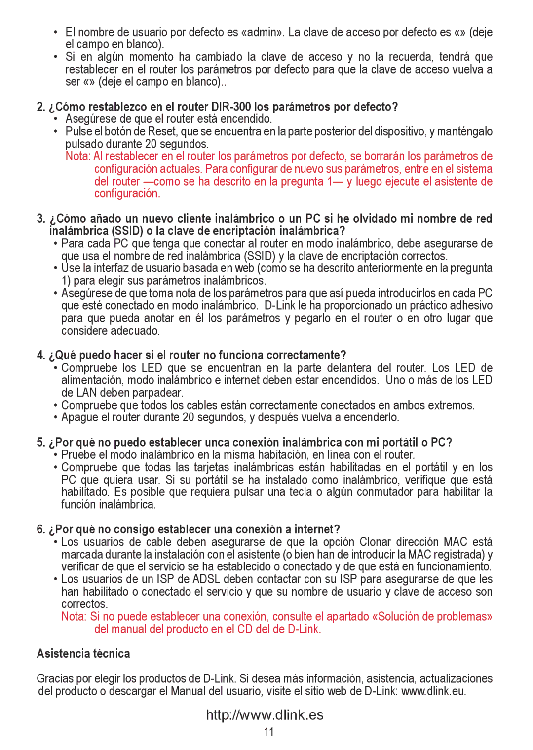 D-Link DIR-300 manual ¿Qué puedo hacer si el router no funciona correctamente?, Asistencia técnica 