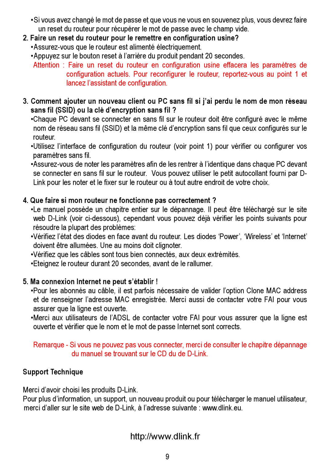 D-Link DIR-300 manual Que faire si mon routeur ne fonctionne pas correctement ?, Ma connexion Internet ne peut s’établir 