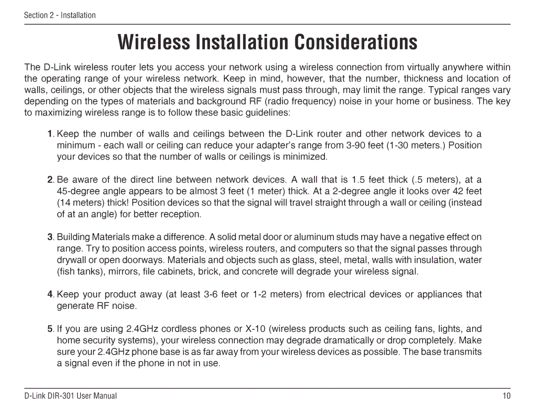 D-Link DIR-301 manual Wireless Installation Considerations 