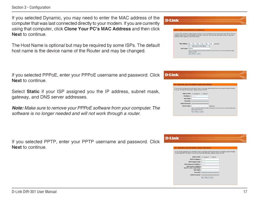 D-Link DIR-301 manual Configuration 