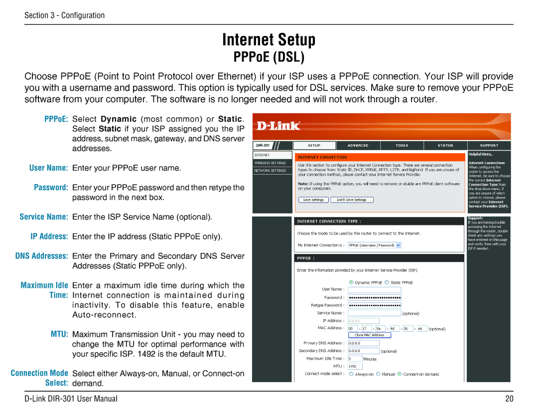 D-Link DIR-301 manual PPPoE DSL 