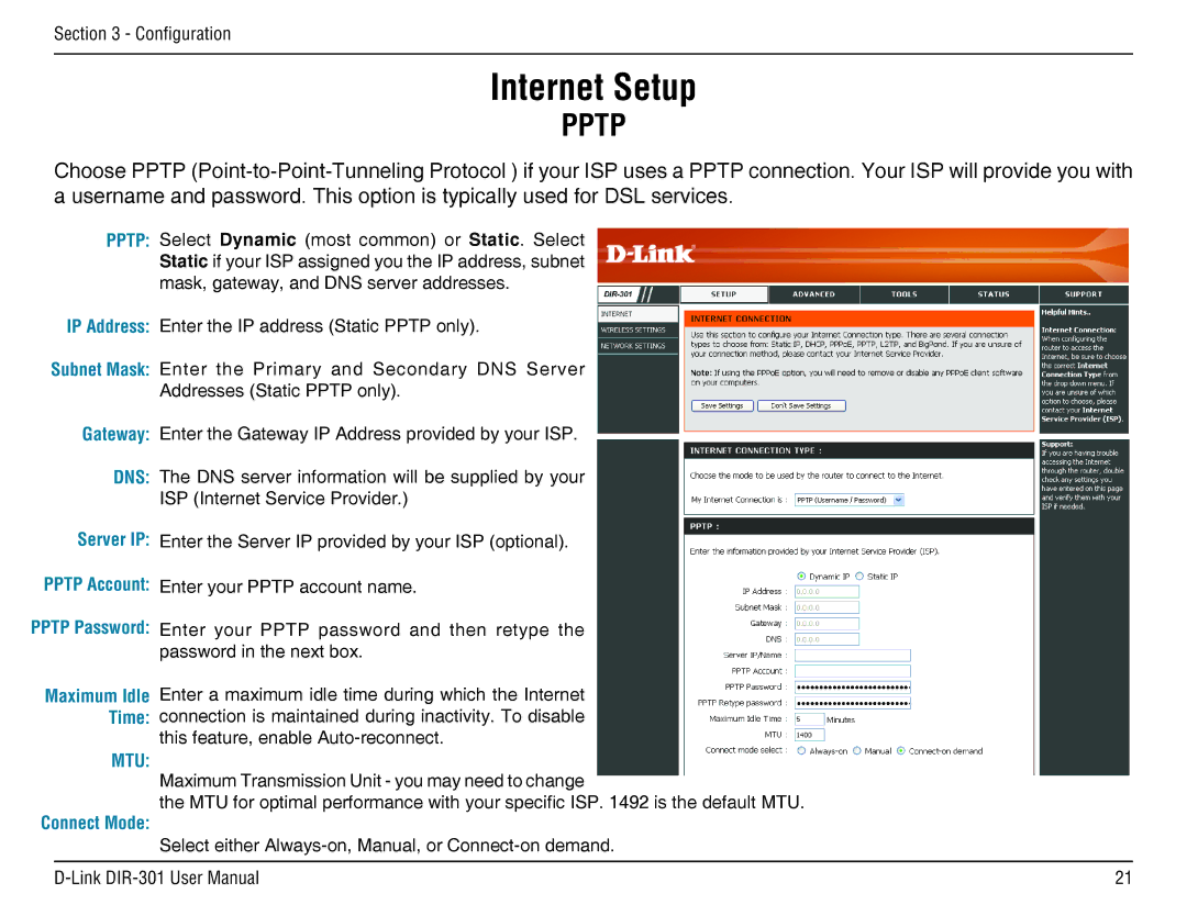 D-Link DIR-301 manual Pptp 