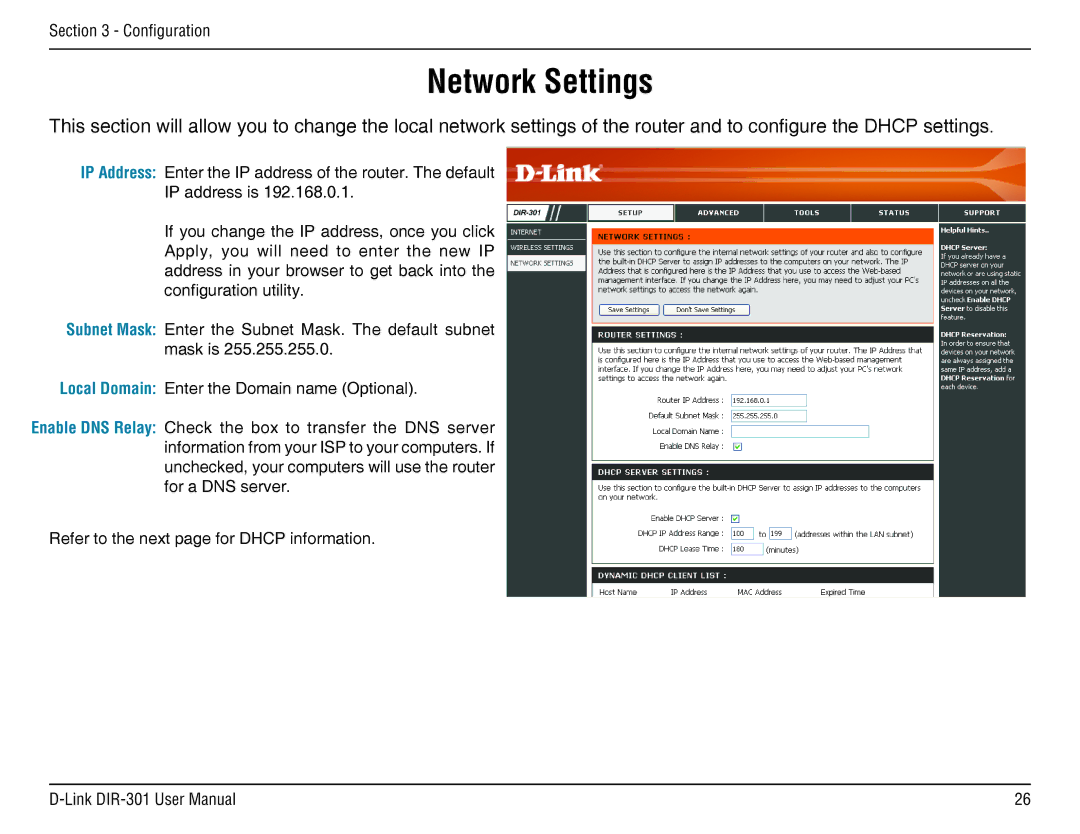 D-Link DIR-301 manual Network Settings 