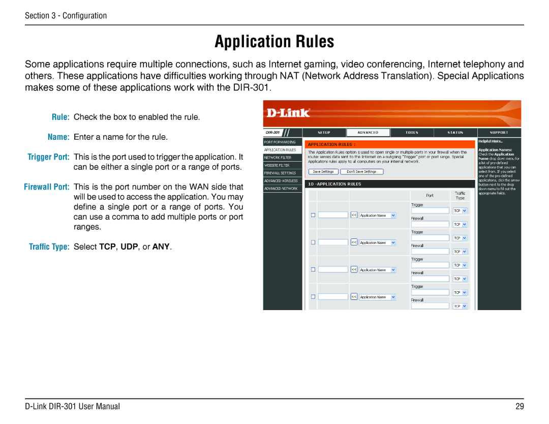 D-Link DIR-301 manual Application Rules 