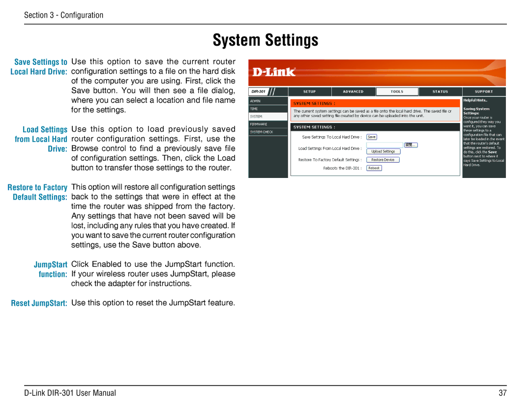 D-Link DIR-301 manual System Settings 