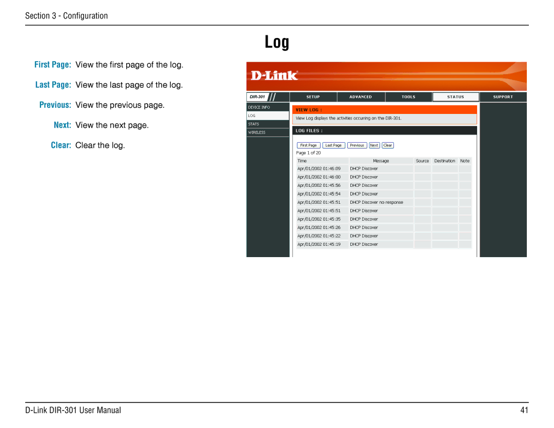 D-Link DIR-301 manual Log 