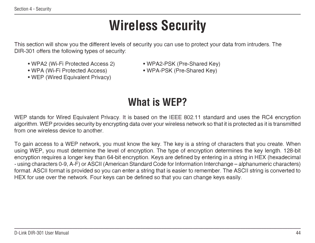 D-Link DIR-301 manual Wireless Security, What is WEP? 