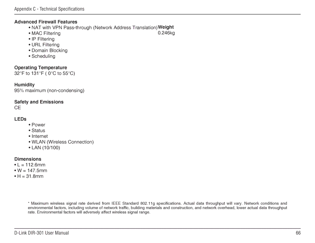 D-Link DIR-301 manual Humidity 