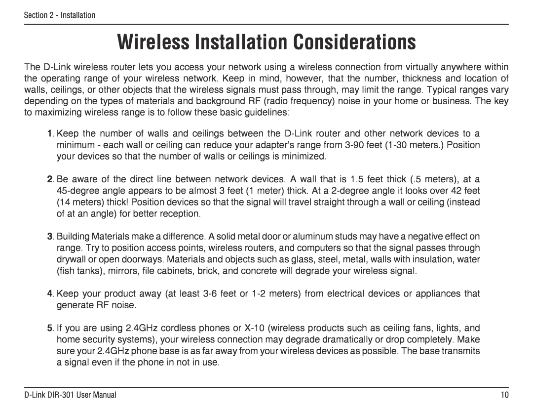 D-Link DIR-301 manual Wireless Installation Considerations 