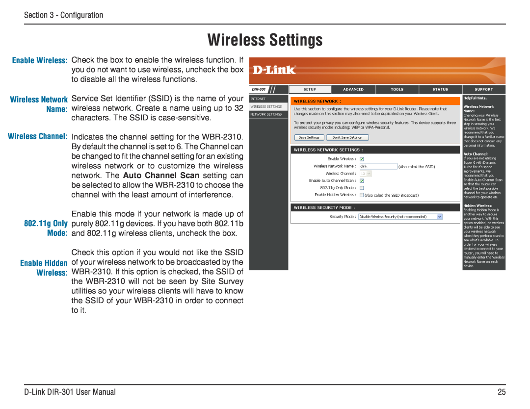 D-Link DIR-301 manual Wireless Settings, Enable Wireless 