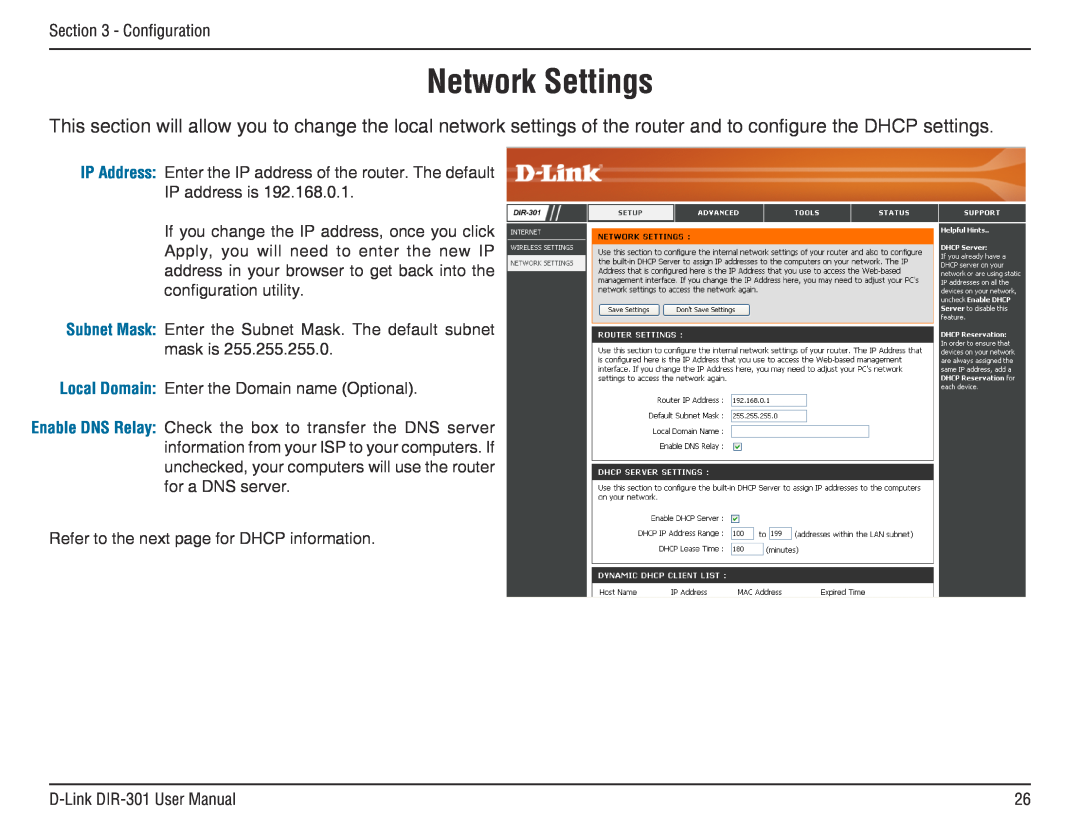 D-Link DIR-301 manual Network Settings 