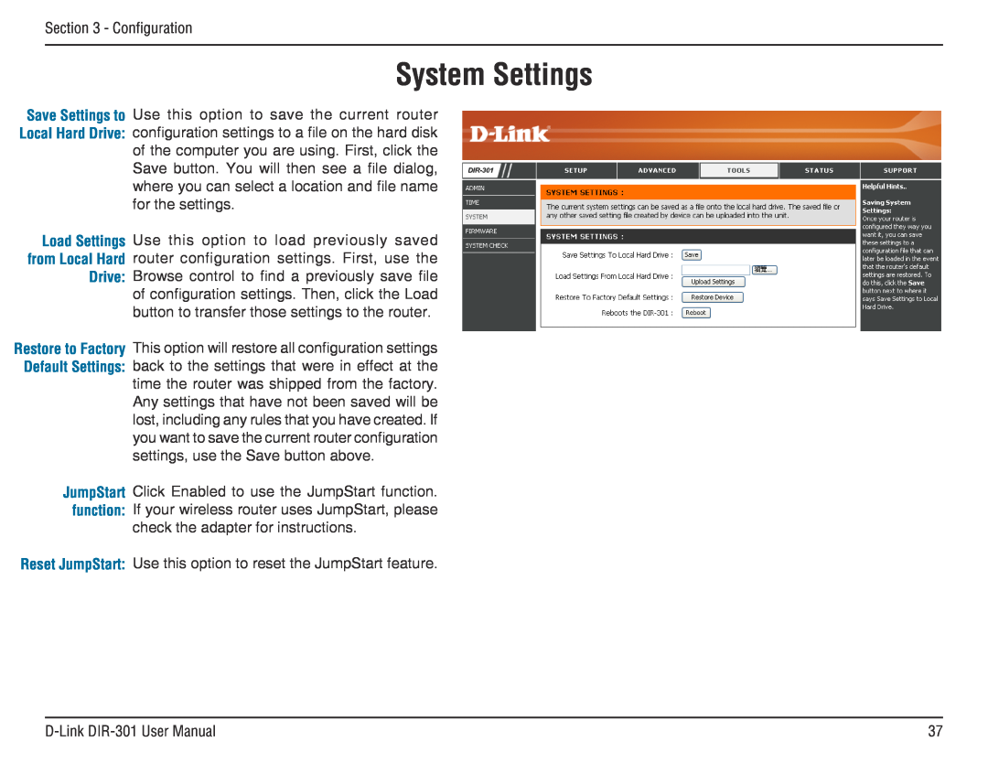 D-Link DIR-301 manual System Settings 