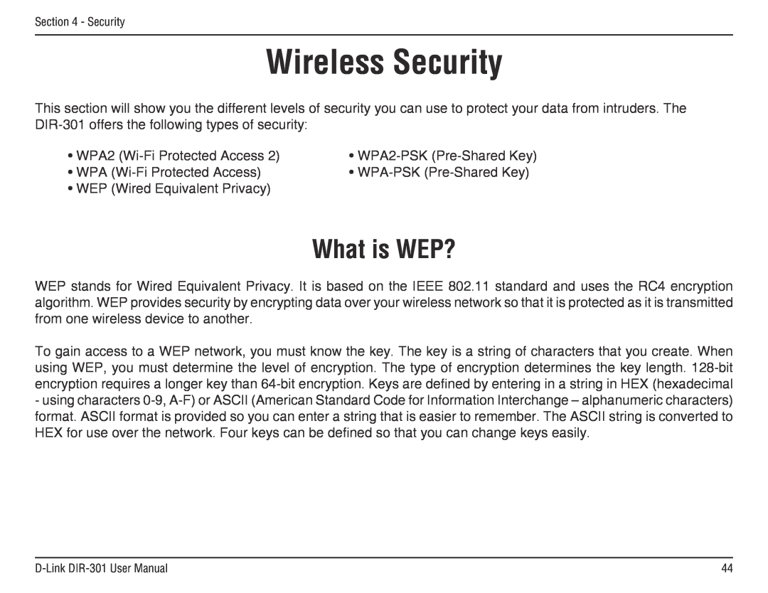 D-Link DIR-301 manual Wireless Security, What is WEP? 