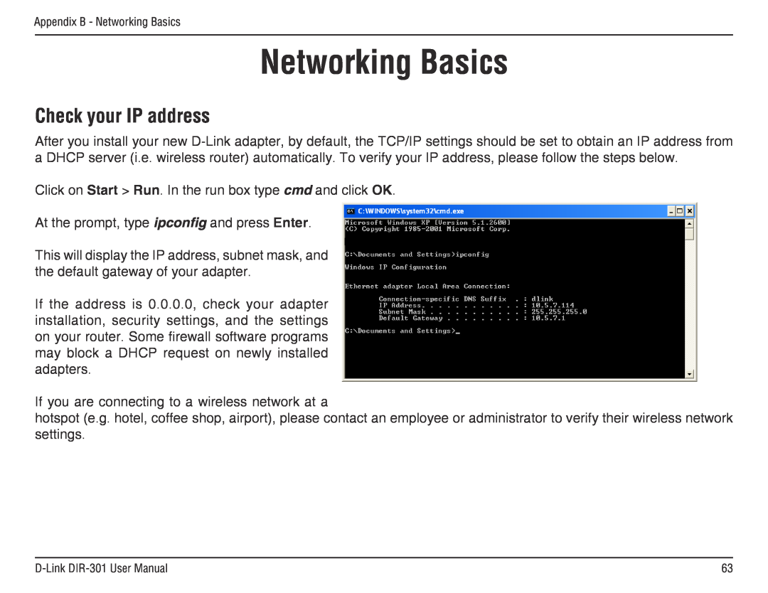 D-Link DIR-301 manual Networking Basics, Check your IP address 