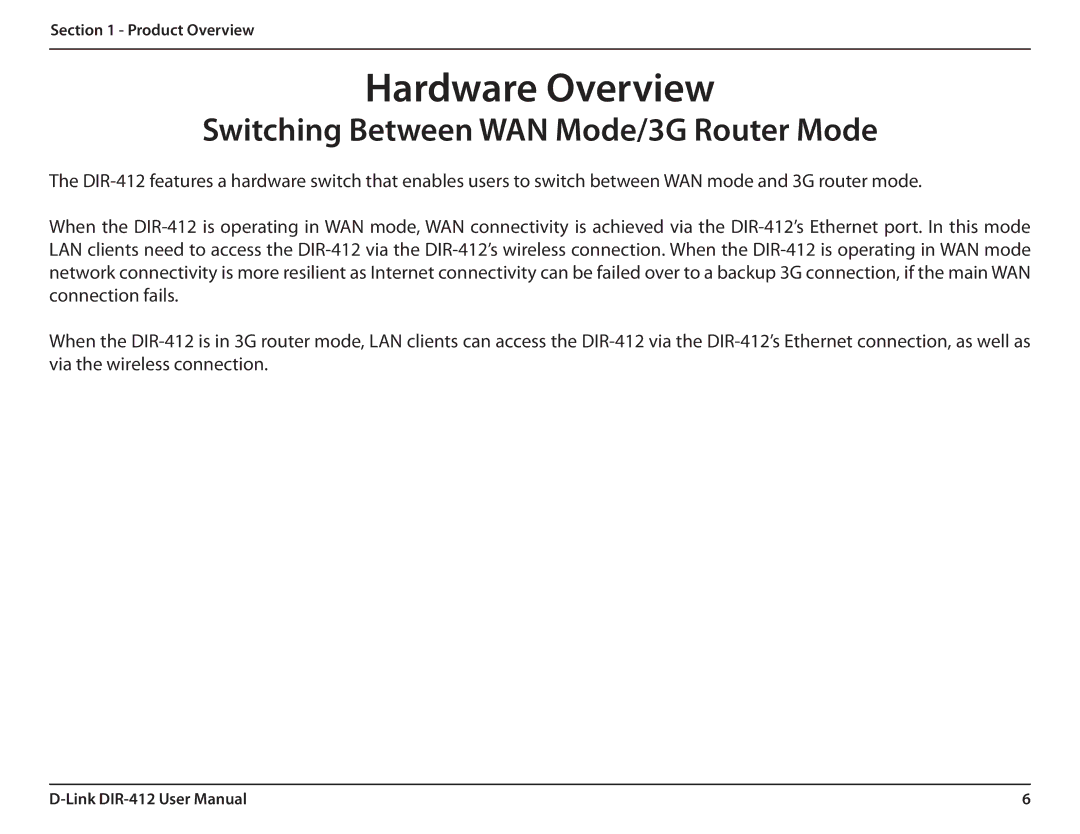 D-Link DIR-412 manual Switching Between WAN Mode/3G Router Mode 