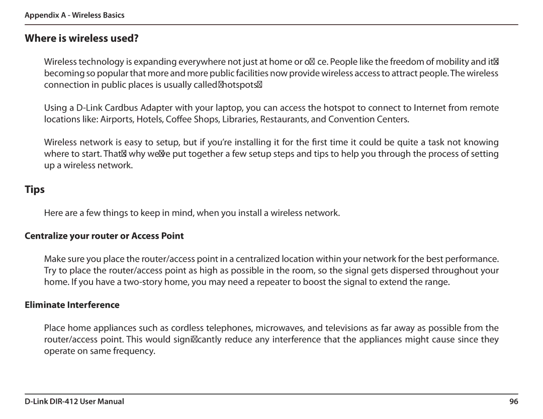 D-Link DIR-412 manual Centralize your router or Access Point, Eliminate Interference 