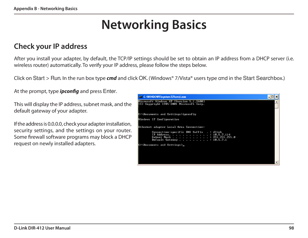 D-Link DIR-412 manual Networking Basics, Check your IP address 