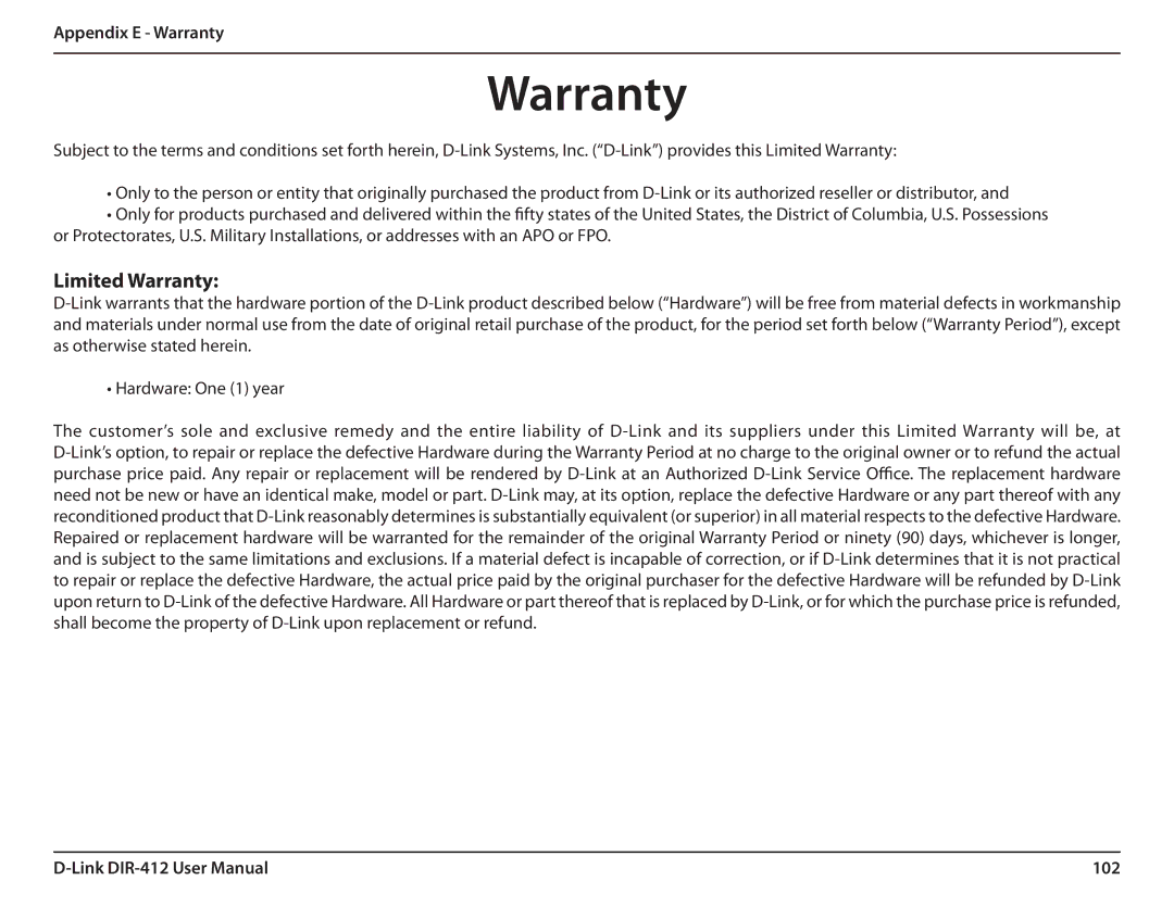 D-Link DIR-412 manual Limited Warranty 