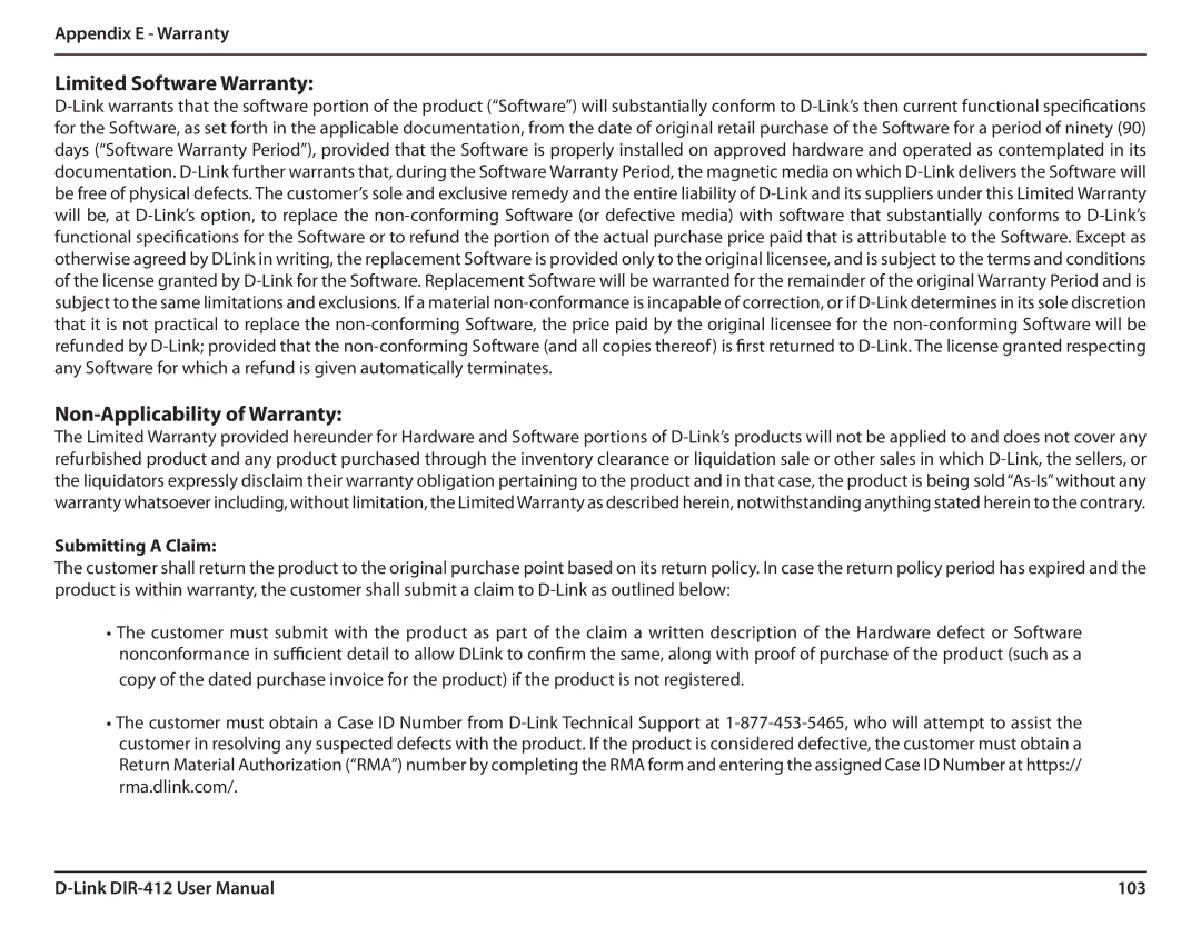 D-Link DIR-412 manual Limited Software Warranty, Non-Applicability of Warranty 