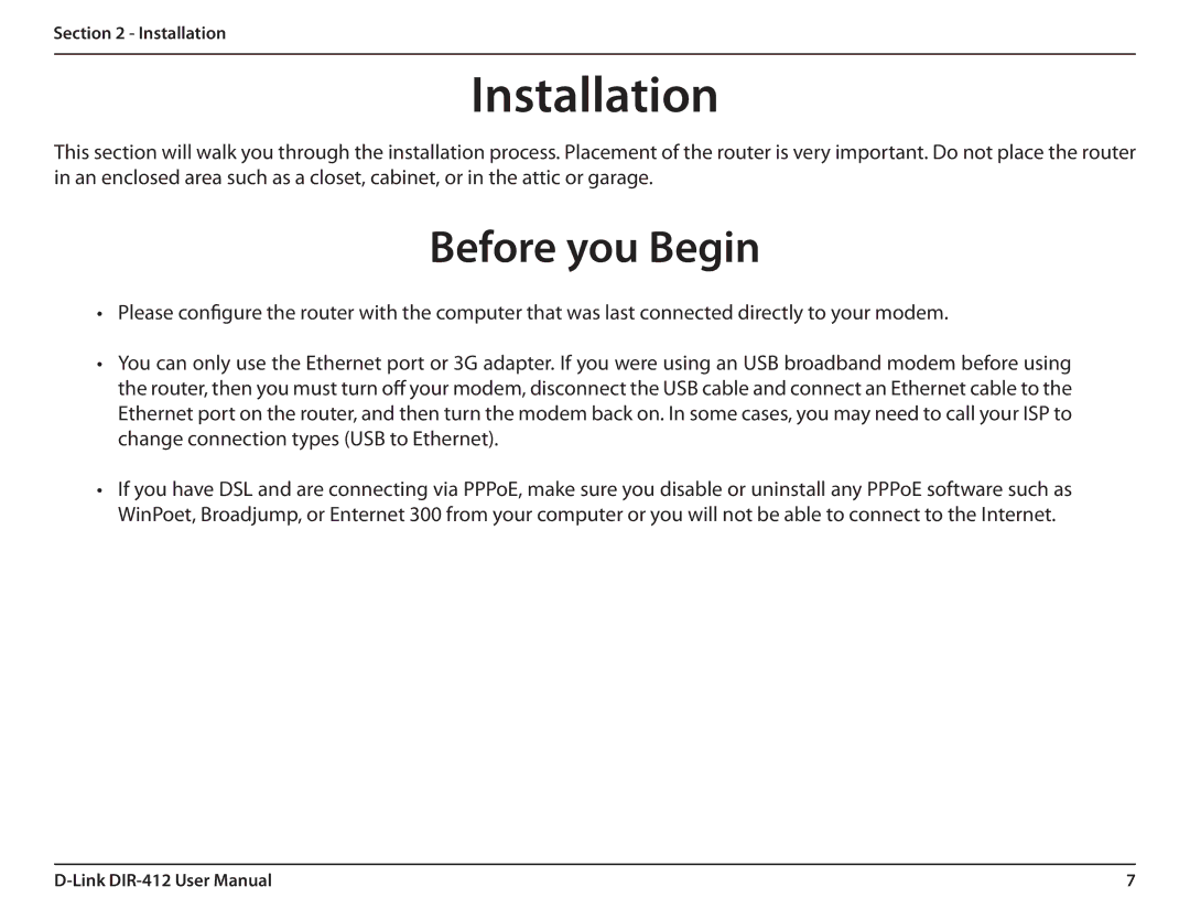 D-Link DIR-412 manual Installation, Before you Begin 