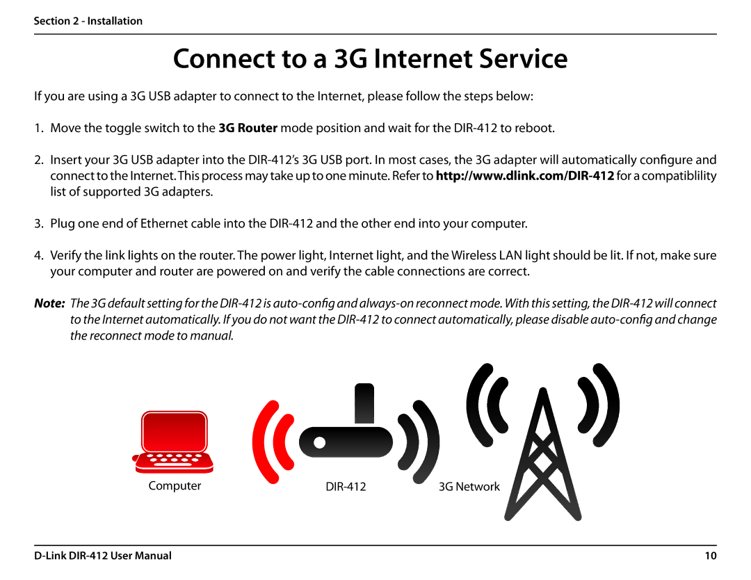 D-Link DIR-412 manual Connect to a 3G Internet Service 